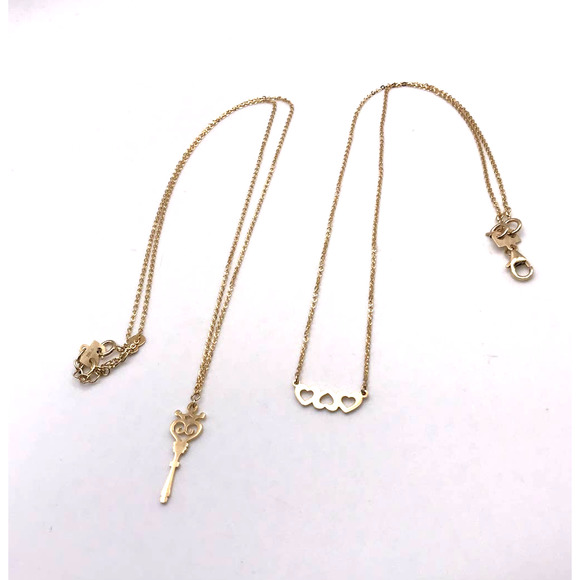 18k Layered Choker Necklace with Hearts and Key charm 14" /18" with Extender - Picture 8 of 14